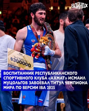 Воспитанник Республиканского спортивного клуба «АХМАТ» Исмаил Муцольгов завоевал титул чемпиона мира по версии IBA 2025 (Международная боксерская ассоциация) в весовой категории до 75 кг. Об этом в своём телеграм-канале...