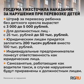 Штрафы за нарушение установленных требований к перевозке детей вырастут в два раза