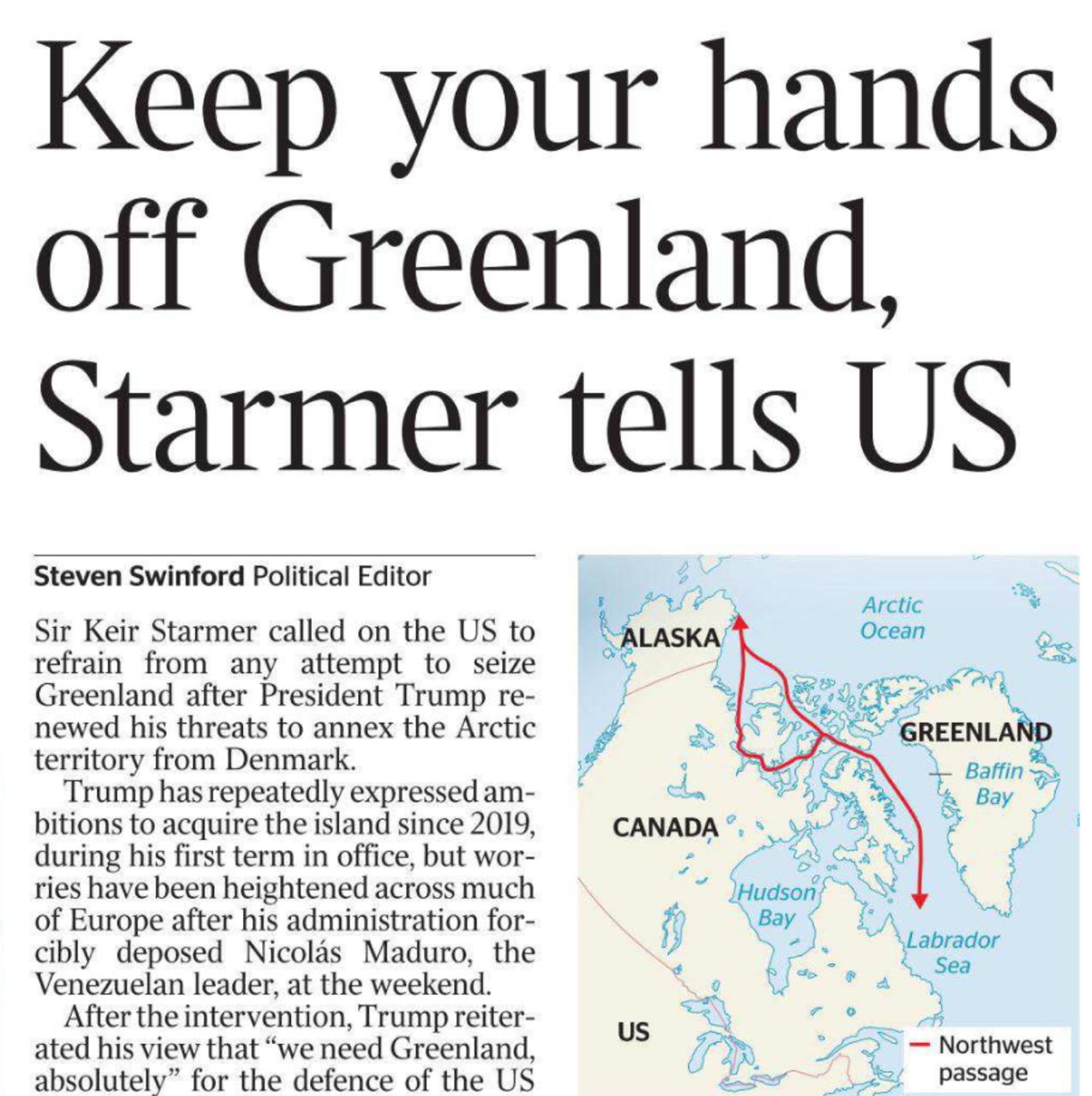 Владимир Корнилов: О, и премьер Британии Стармер подключился к кампании «Руки прочь от Гренландии!» Как это грозно звучит в его обращении к Трампу!