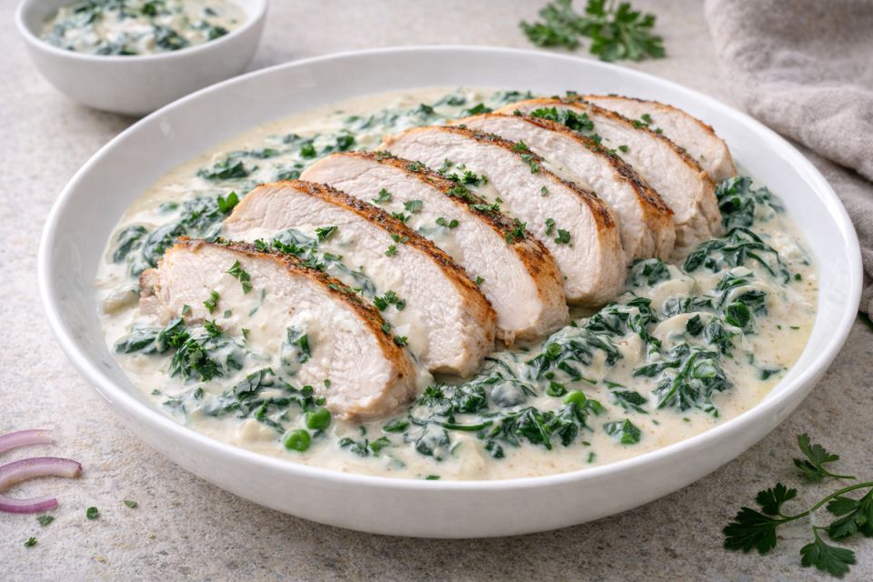 Индейка со сливочным шпинатом за 20 минут: простой вечерний вариант